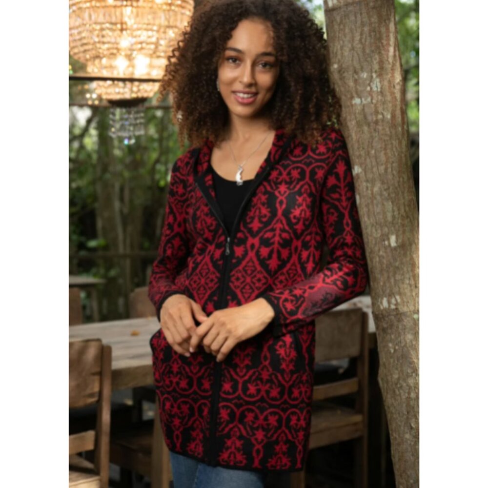 Novica Jacquard Baby Alpaca Hooded Cardigan Sweater - Medium